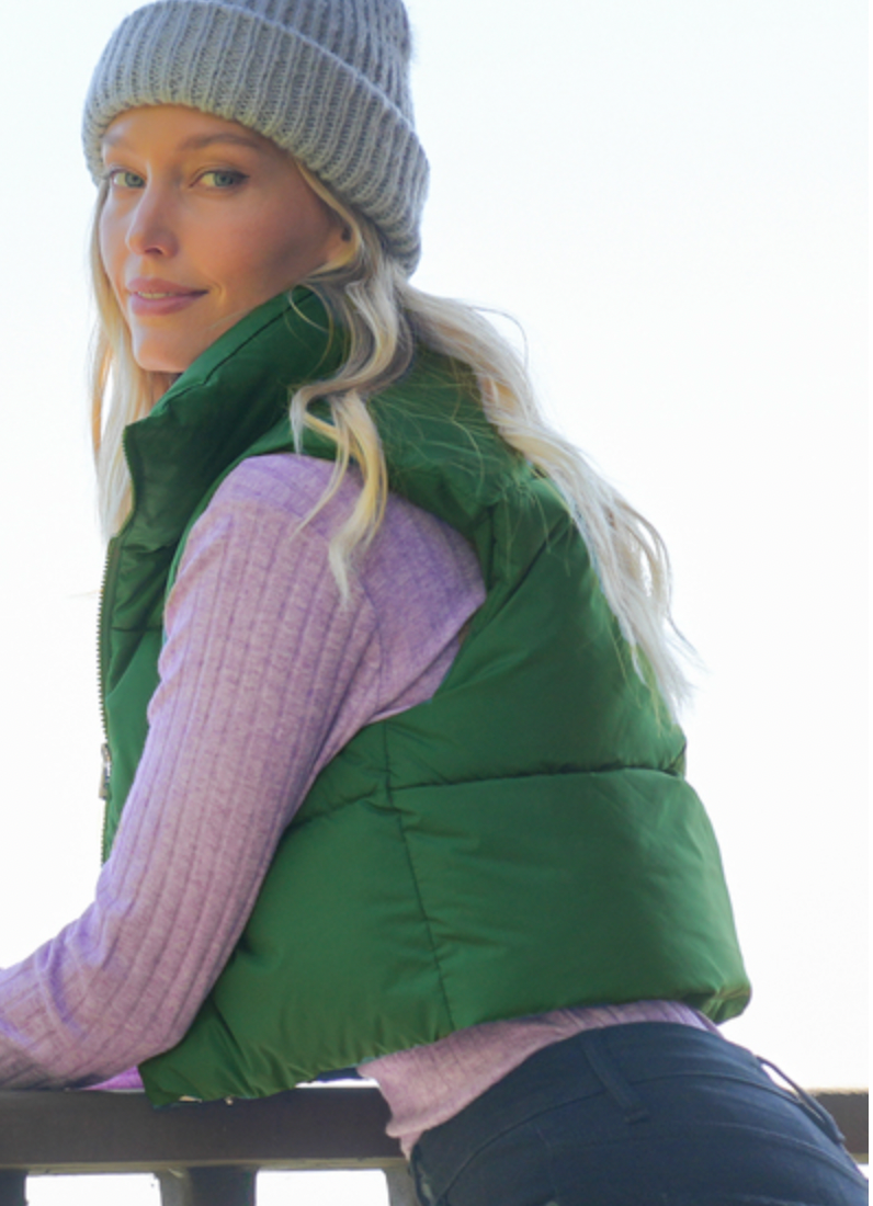 Puffer Cropped Vest-Clothing-Podos Boutique, a Women's Fashion Boutique Located in Calera, AL