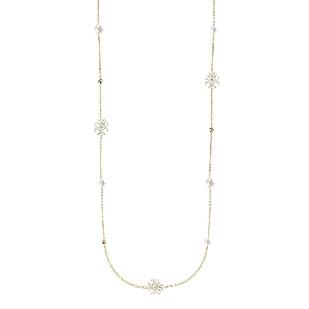 Adorned Pearl Logo Station Necklace-Necklaces-Podos Boutique, a Women's Fashion Boutique Located in Calera, AL