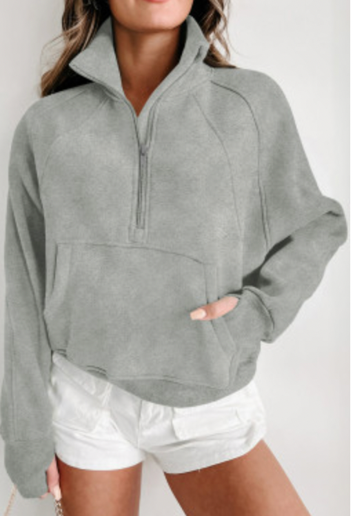 Quarter Zip Thumbhole Sweatshirt-Sweaters-Podos Boutique, a Women's Fashion Boutique Located in Calera, AL