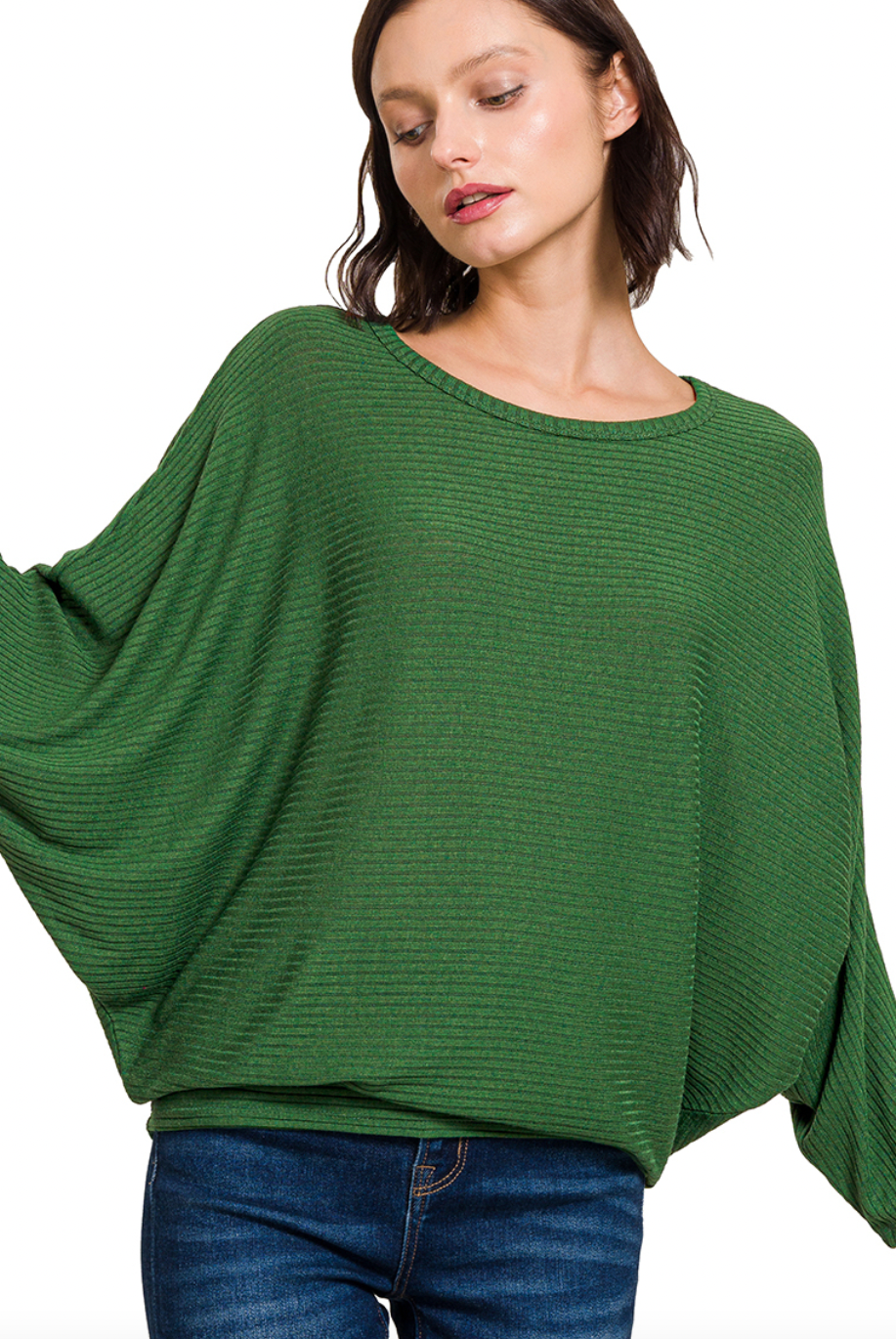 Ribbed Batwing Boatneck Sweater-Sweaters-Podos Boutique, a Women's Fashion Boutique Located in Calera, AL