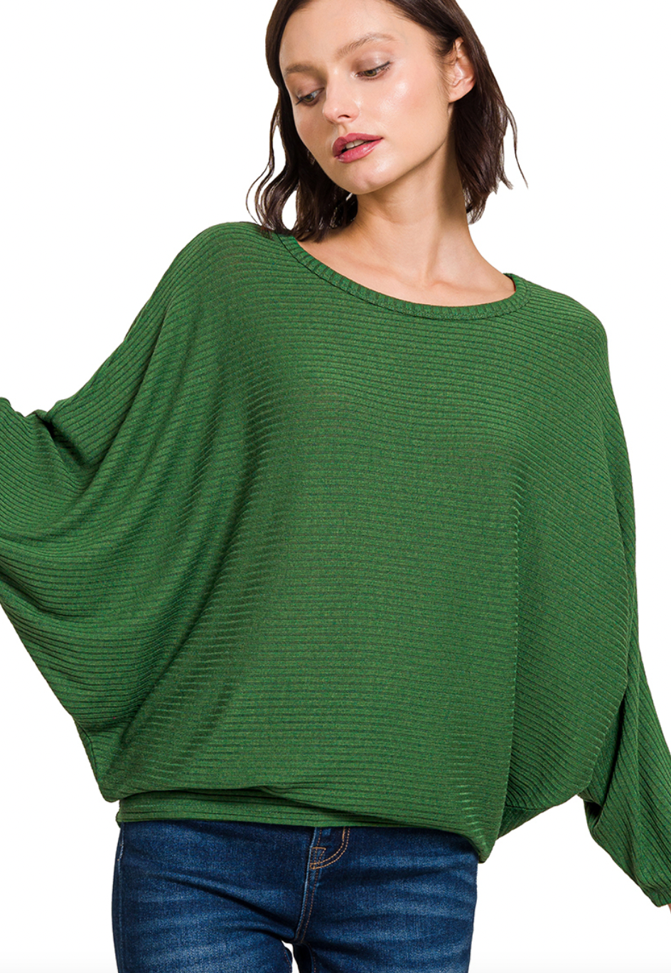 Ribbed Batwing Boatneck Sweater-Sweaters-Podos Boutique, a Women's Fashion Boutique Located in Calera, AL