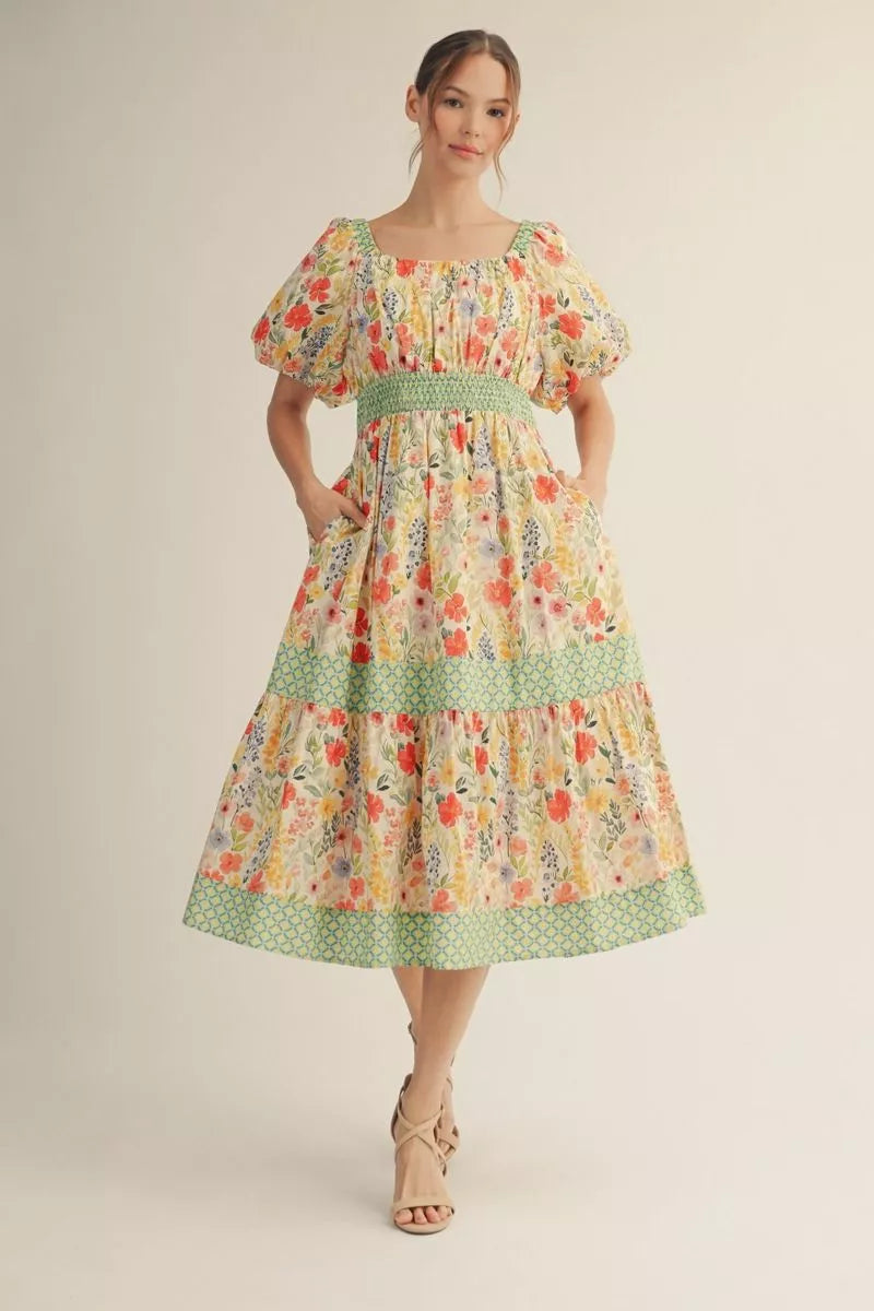 Tea In The Garden Dress-Midi Dresses-Podos Boutique, a Women's Fashion Boutique Located in Calera, AL