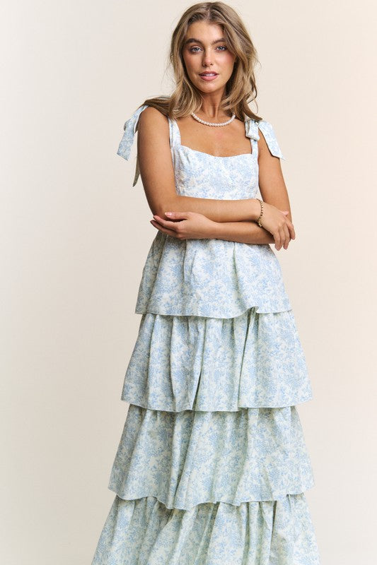 Floral Blue Maxi Dress-Maxi Dresses-Podos Boutique, a Women's Fashion Boutique Located in Calera, AL