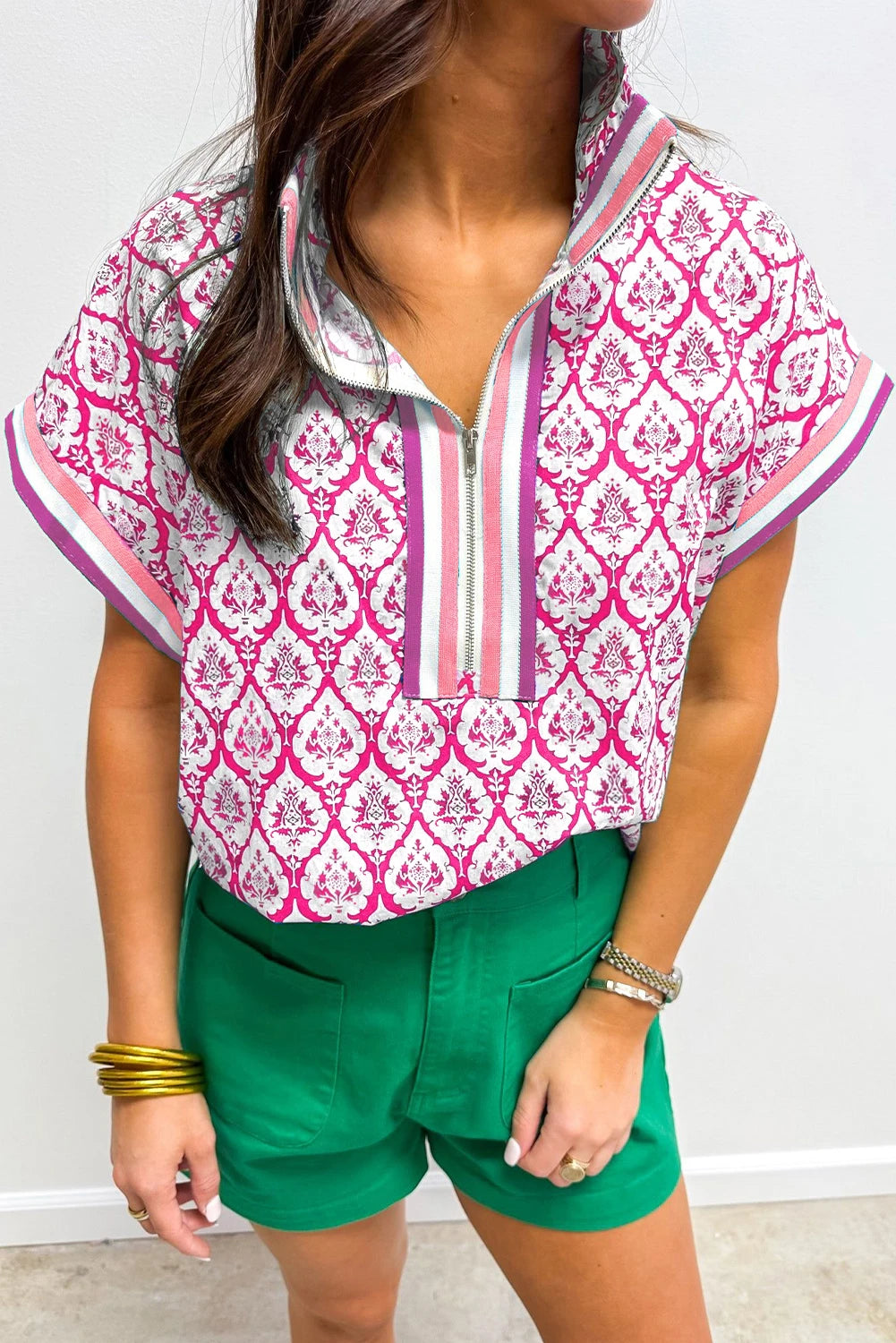 Pink Bohemian Blouse-Fashion Tops-Podos Boutique, a Women's Fashion Boutique Located in Calera, AL