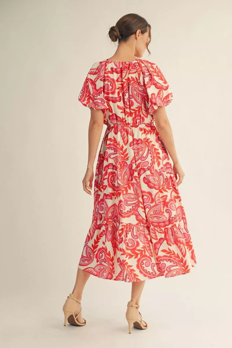 Boho Paisley Midi Dress-Midi Dresses-Podos Boutique, a Women's Fashion Boutique Located in Calera, AL