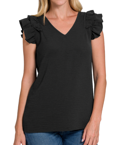 Ruffle Sleeve Top-Short Sleeves-Podos Boutique, a Women's Fashion Boutique Located in Calera, AL