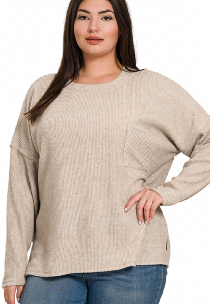 Ribbed Brushed Melange Hacci-Boutique Items. - Boutique Apparel - Curvy Style - Tops-Podos Boutique, a Women's Fashion Boutique Located in Calera, AL