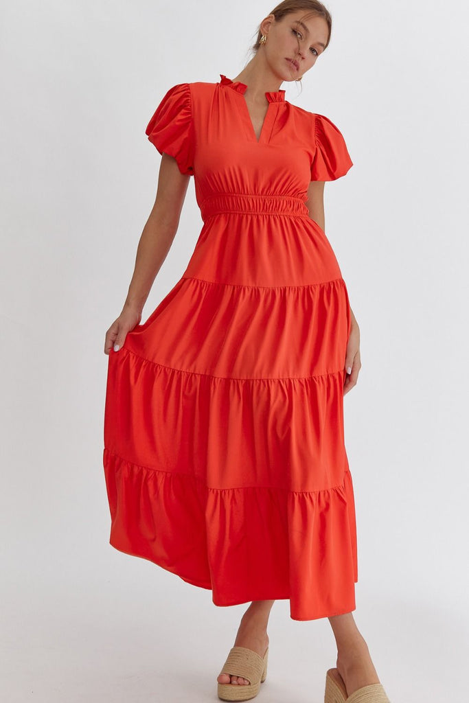 Bubble Sleeve Tiered Dress PLUS-Midi Dresses-Podos Boutique, a Women's Fashion Boutique Located in Calera, AL
