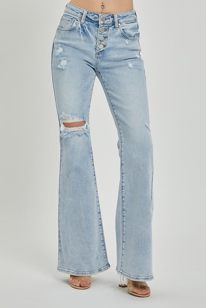 Mid Rise Button Down Flare Jeans-Jeans-Podos Boutique, a Women's Fashion Boutique Located in Calera, AL