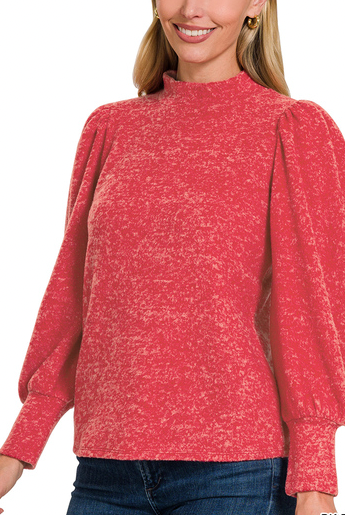 Puff Sleeve Mock Neck Sweater-Sweaters-Podos Boutique, a Women's Fashion Boutique Located in Calera, AL