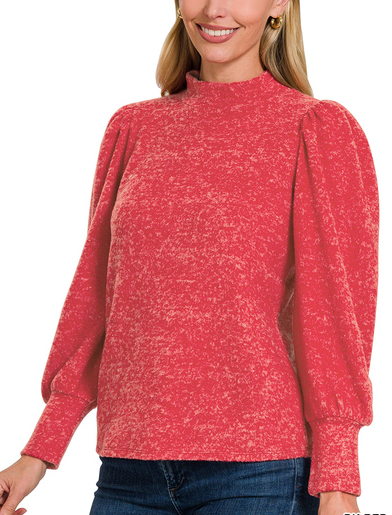 Puff Sleeve Mock Neck Sweater-Sweaters-Podos Boutique, a Women's Fashion Boutique Located in Calera, AL