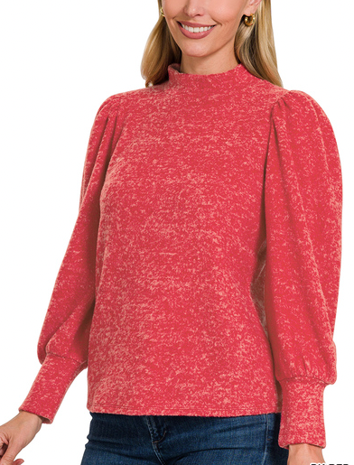Puff Sleeve Mock Neck Sweater-Boutique Items. - Boutique Apparel - Ladies - Top It Off-Podos Boutique, a Women's Fashion Boutique Located in Calera, AL