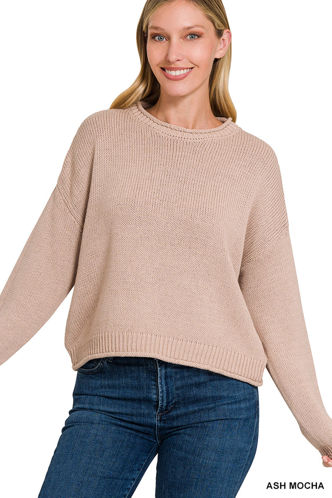 Cotton Round Neck Sweater-Sweaters-Podos Boutique, a Women's Fashion Boutique Located in Calera, AL