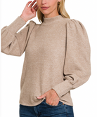 Puff Sleeve Mock Neck Sweater-Sweaters-Podos Boutique, a Women's Fashion Boutique Located in Calera, AL