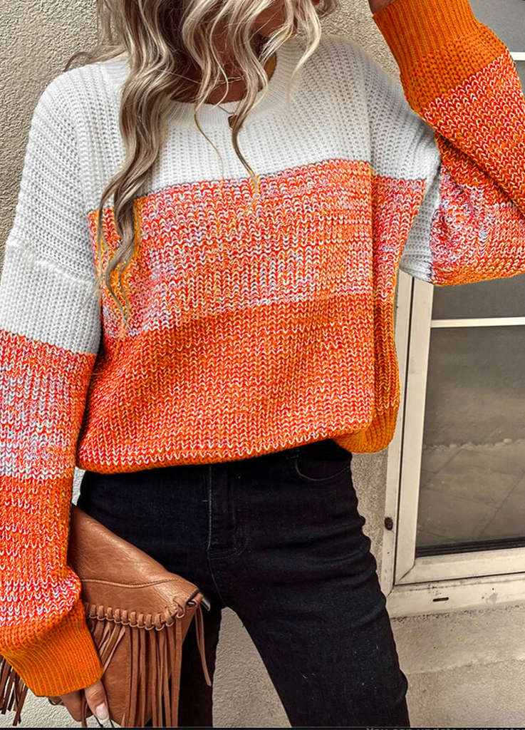 Orange Colorblock Sweater-Sweaters-Podos Boutique, a Women's Fashion Boutique Located in Calera, AL