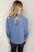 Myosotis Denim Bow Top-Podos Boutique, a Women's Fashion Boutique Located in Calera, AL