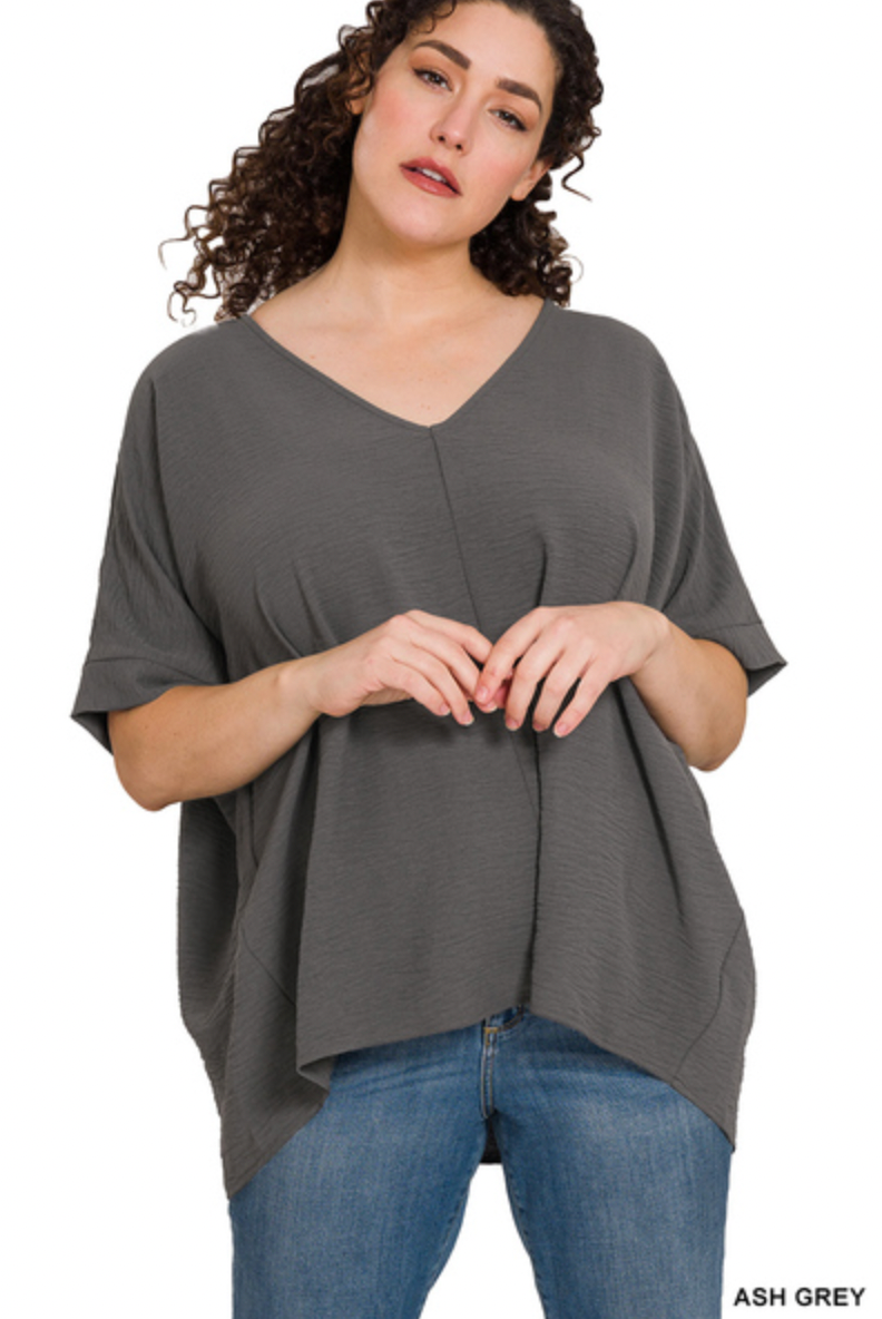 PLUS AIRFLOW V-NECK DOLMAN TOP-Short Sleeves-Podos Boutique, a Women's Fashion Boutique Located in Calera, AL