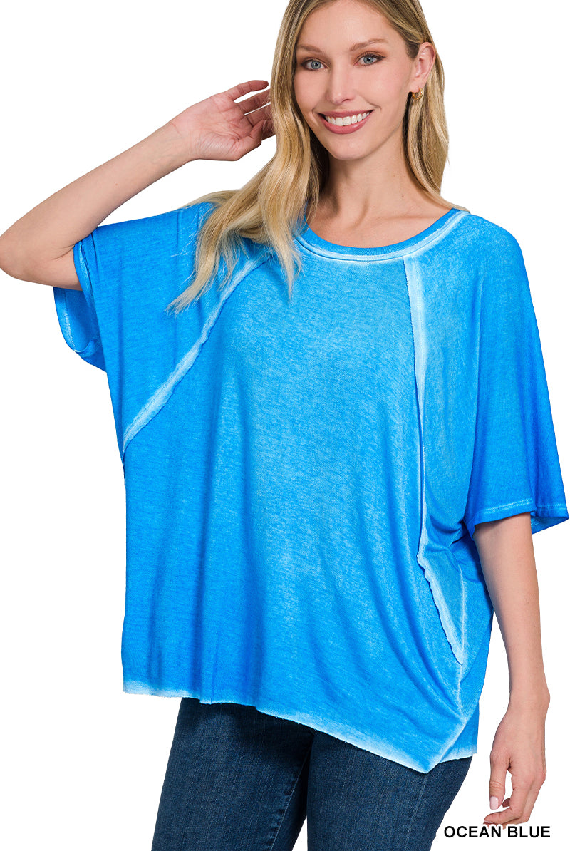 Washed Dolman Boat Neck Top-Short Sleeves-Podos Boutique, a Women's Fashion Boutique Located in Calera, AL