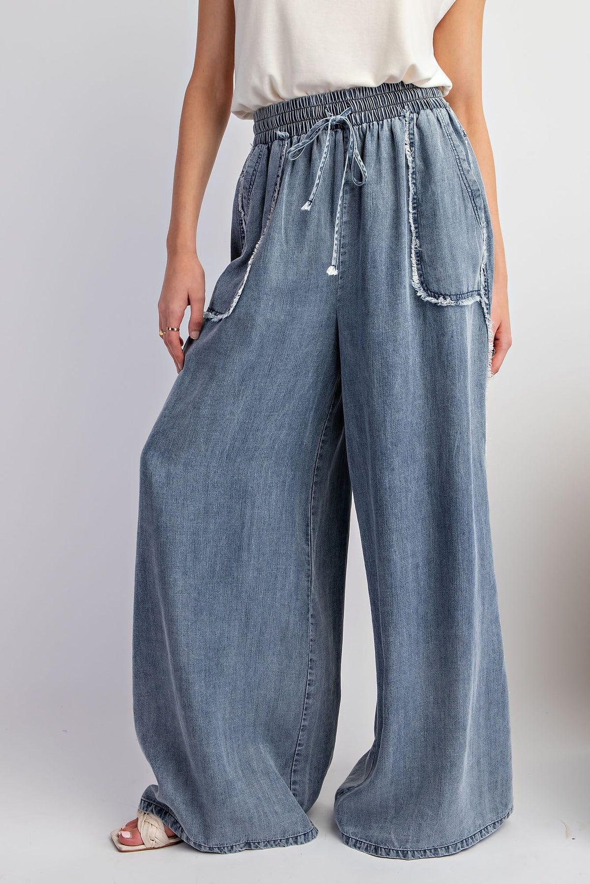 Chambray Palazzo Pants-Podos Boutique, a Women's Fashion Boutique Located in Calera, AL