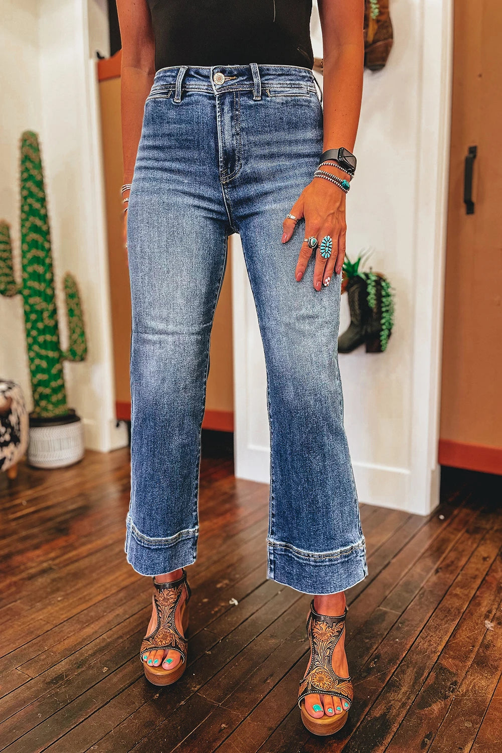 Ashley Blue Cropped Jeans-Podos Boutique, a Women's Fashion Boutique Located in Calera, AL