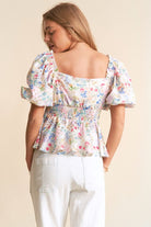 J.NNA Floral Dream Top-Fashion Tops-Podos Boutique, a Women's Fashion Boutique Located in Calera, AL