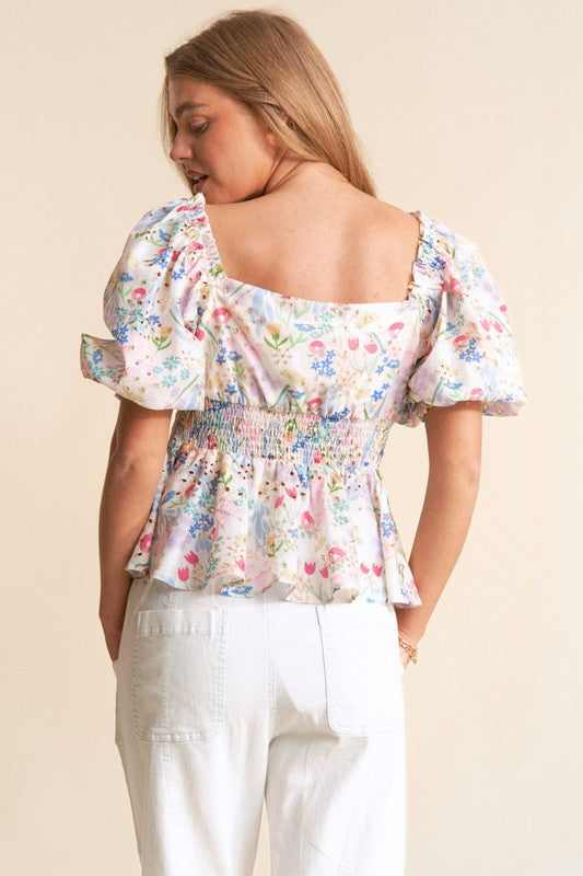 J.NNA Floral Dream Top-Fashion Tops-Podos Boutique, a Women's Fashion Boutique Located in Calera, AL
