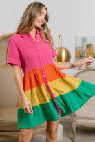 Gauze Color Block Shirt Dress-Short Dresses-Podos Boutique, a Women's Fashion Boutique Located in Calera, AL