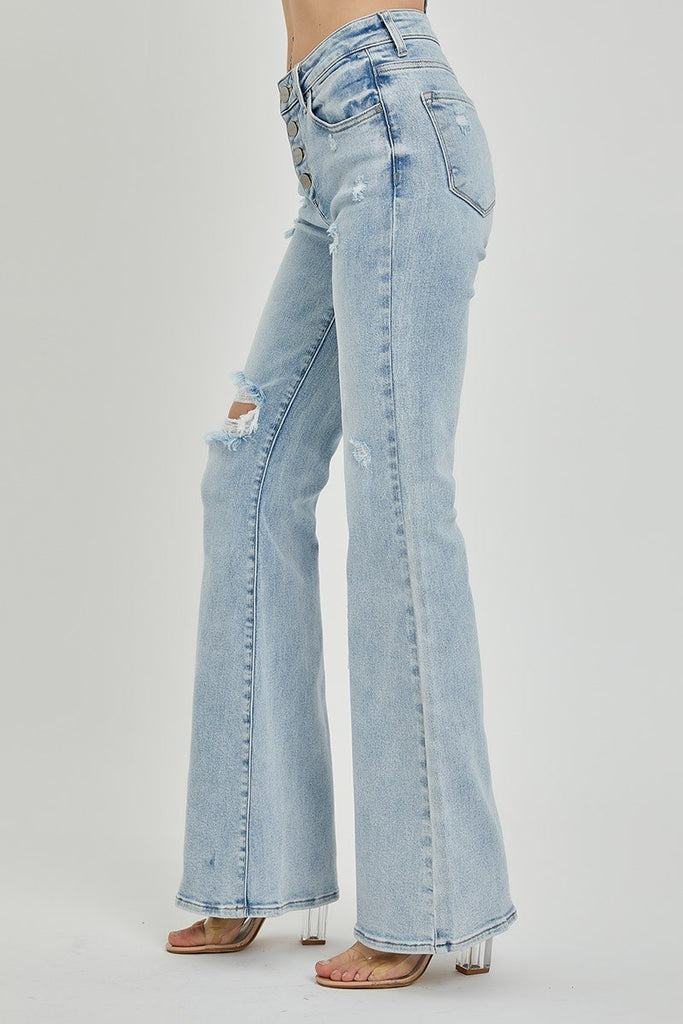 Mid Rise Button Down Flare Jeans-Jeans-Podos Boutique, a Women's Fashion Boutique Located in Calera, AL