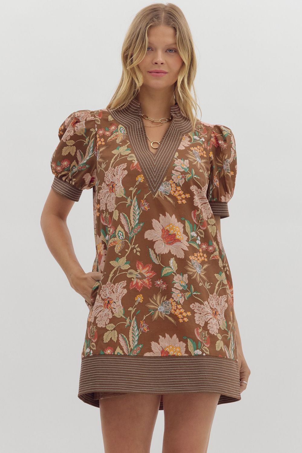 Autumn Floral Dress-Short Dresses-Podos Boutique, a Women's Fashion Boutique Located in Calera, AL