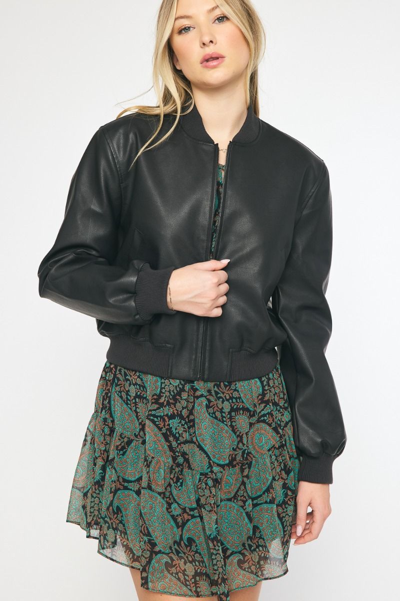 Entro Faux Leather Jacket-Jackets-Podos Boutique, a Women's Fashion Boutique Located in Calera, AL