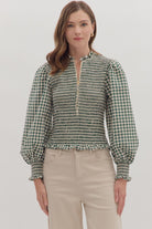 Go For Gingham Top-Long Sleeves-Podos Boutique, a Women's Fashion Boutique Located in Calera, AL