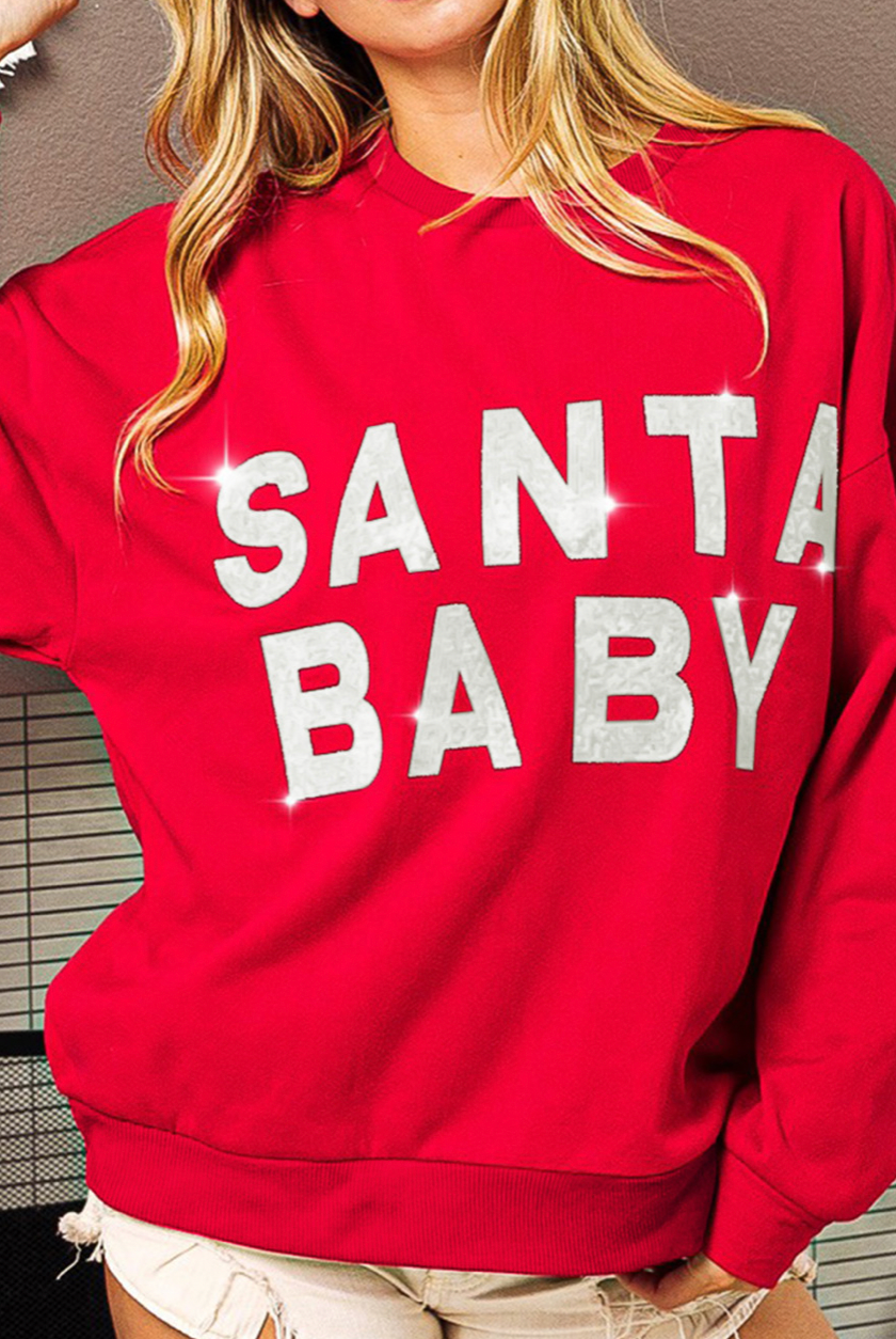 Santa Baby Sweatshirt-Graphic Sweatshirts-Podos Boutique, a Women's Fashion Boutique Located in Calera, AL