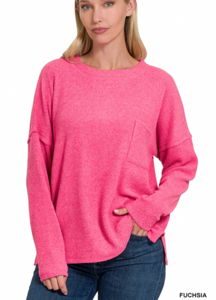 RIBBED BRUSHED MELANGE HACCI SWEATER-Boutique Items. - Boutique Apparel - Ladies - Top It Off-Podos Boutique, a Women's Fashion Boutique Located in Calera, AL