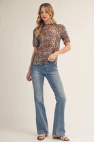 Leopard Short Sleeve Mesh Top-Fashion Tops-Podos Boutique, a Women's Fashion Boutique Located in Calera, AL