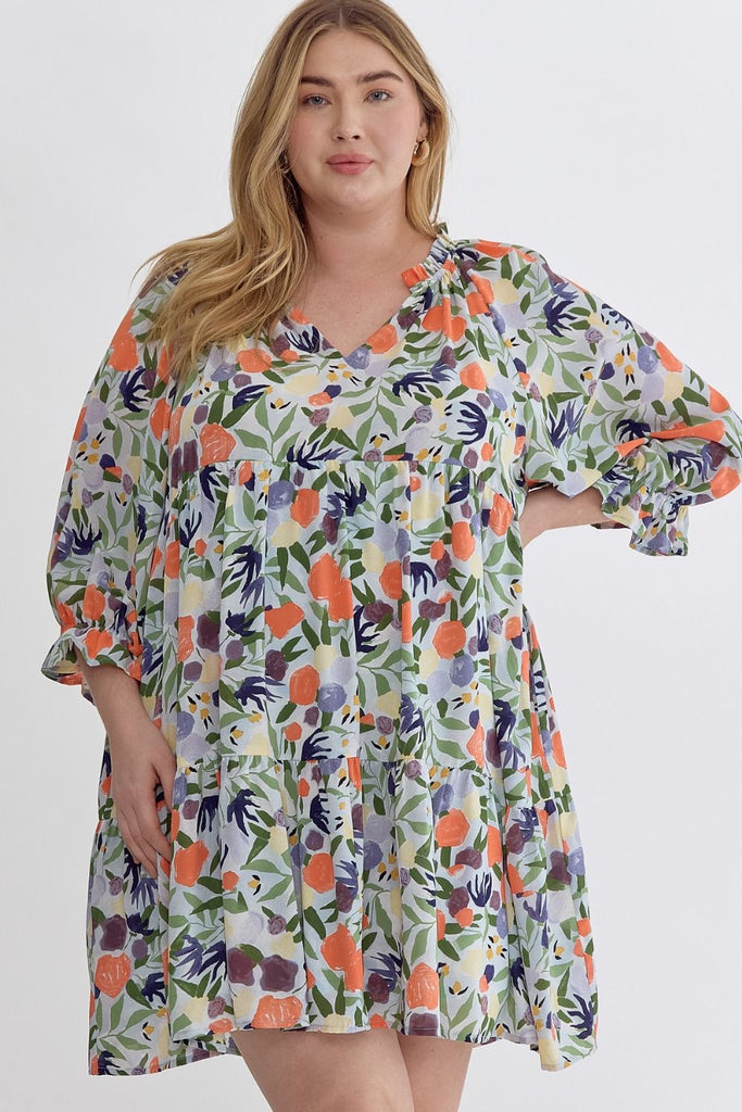 Ashton Floral Print Dress PLUS-Short Dresses-Podos Boutique, a Women's Fashion Boutique Located in Calera, AL