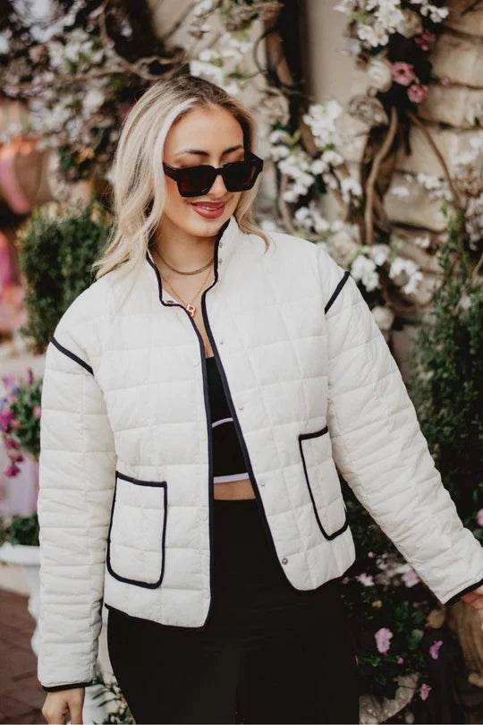The Perfect Contrast Quilted Jacket-Jackets-Podos Boutique, a Women's Fashion Boutique Located in Calera, AL