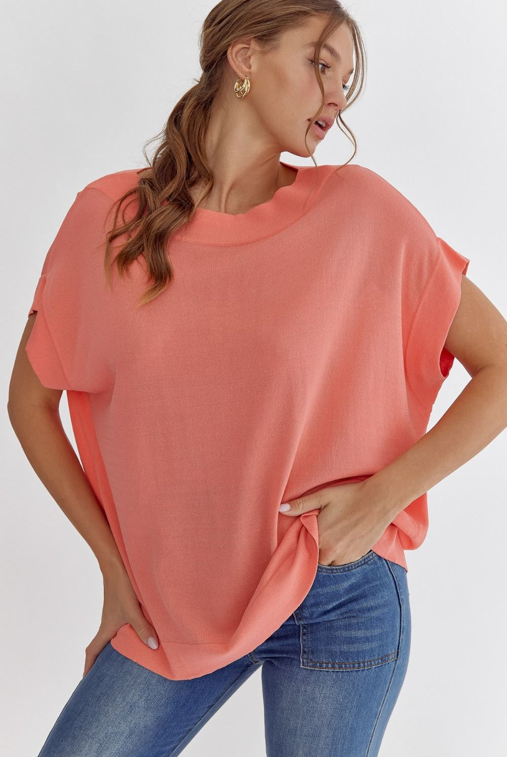 Flowy Boatneck Top-Short Sleeves-Podos Boutique, a Women's Fashion Boutique Located in Calera, AL