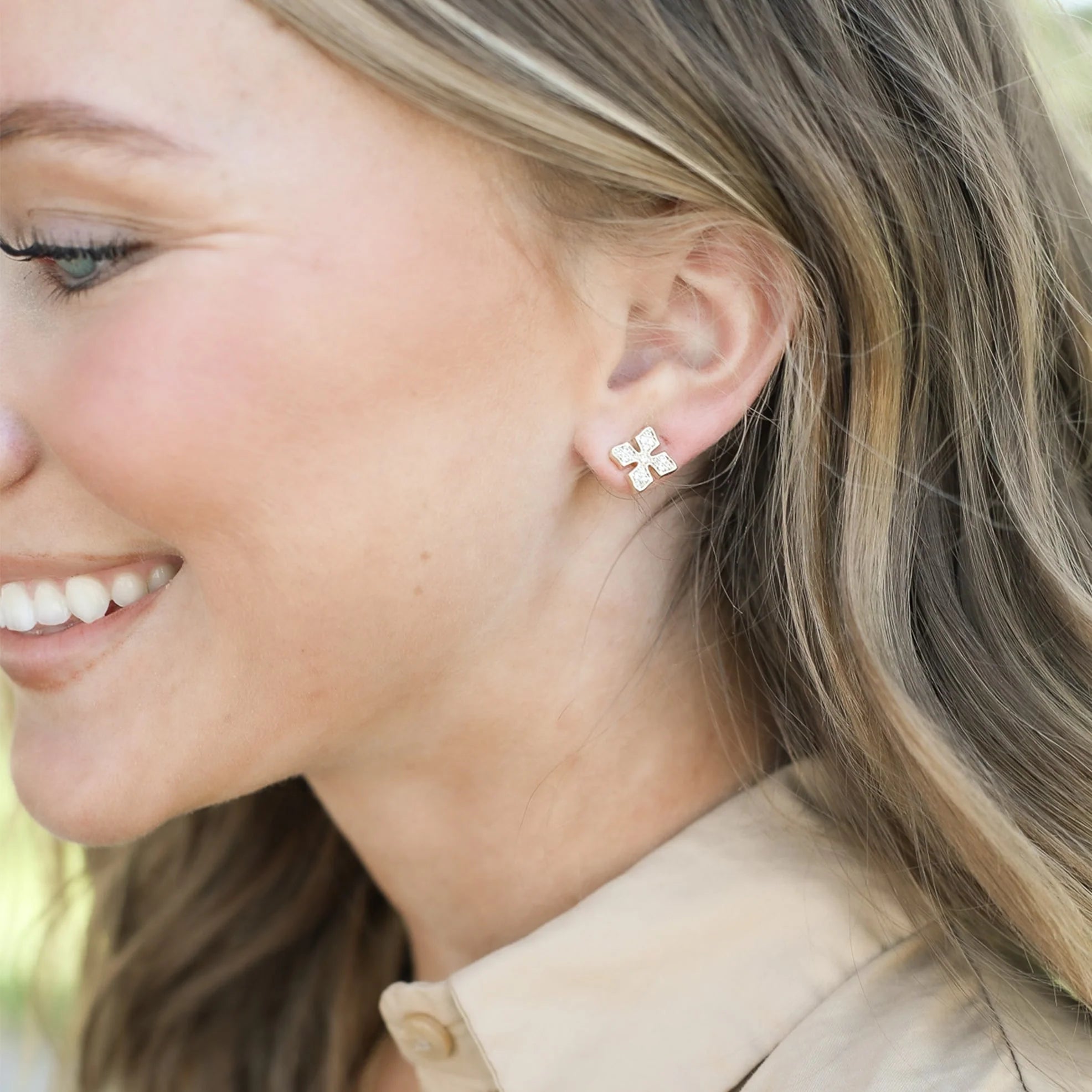 Shine Bright Cross Stud Earrings-Earrings-Podos Boutique, a Women's Fashion Boutique Located in Calera, AL