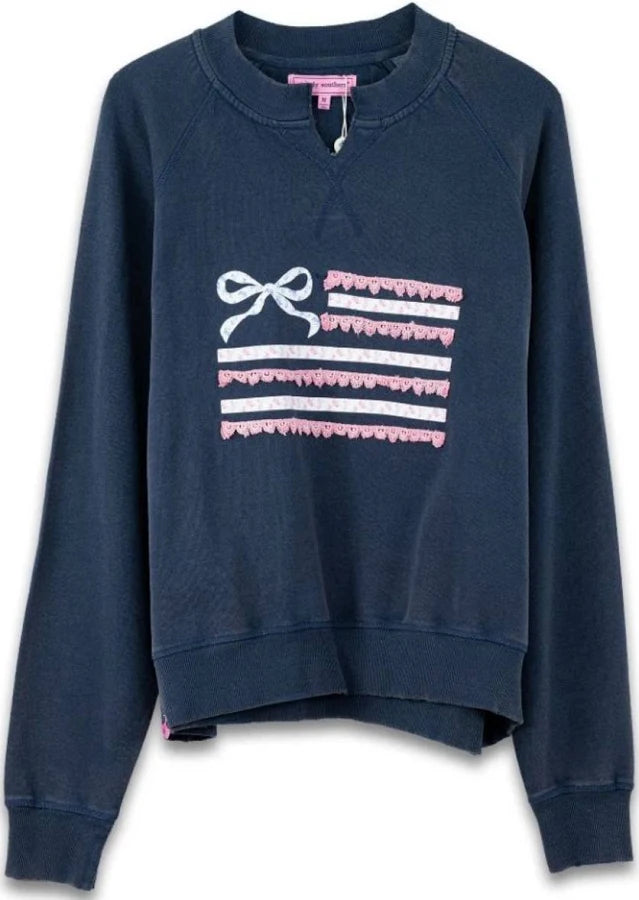 Simply Southern Ribbon Flag Crewneck-sweatshirts-Podos Boutique, a Women's Fashion Boutique Located in Calera, AL