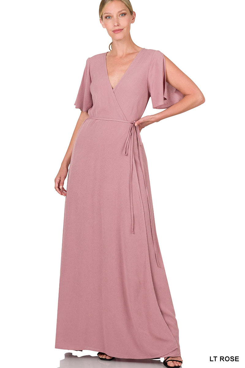 Crinkle Wrap Maxi Dress-Maxi Dresses-Podos Boutique, a Women's Fashion Boutique Located in Calera, AL