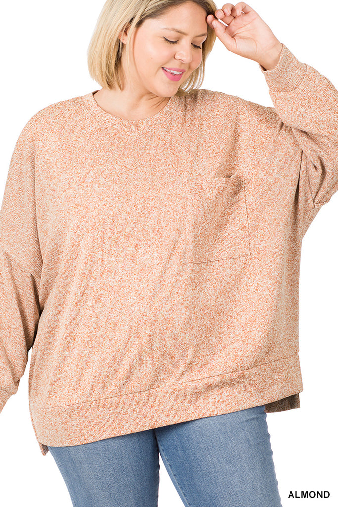 Melange Pocket Sweater PLUS-Boutique Items. - Boutique Apparel - Curvy Style - Tops - Cardigan & Kimonos-Podos Boutique, a Women's Fashion Boutique Located in Calera, AL