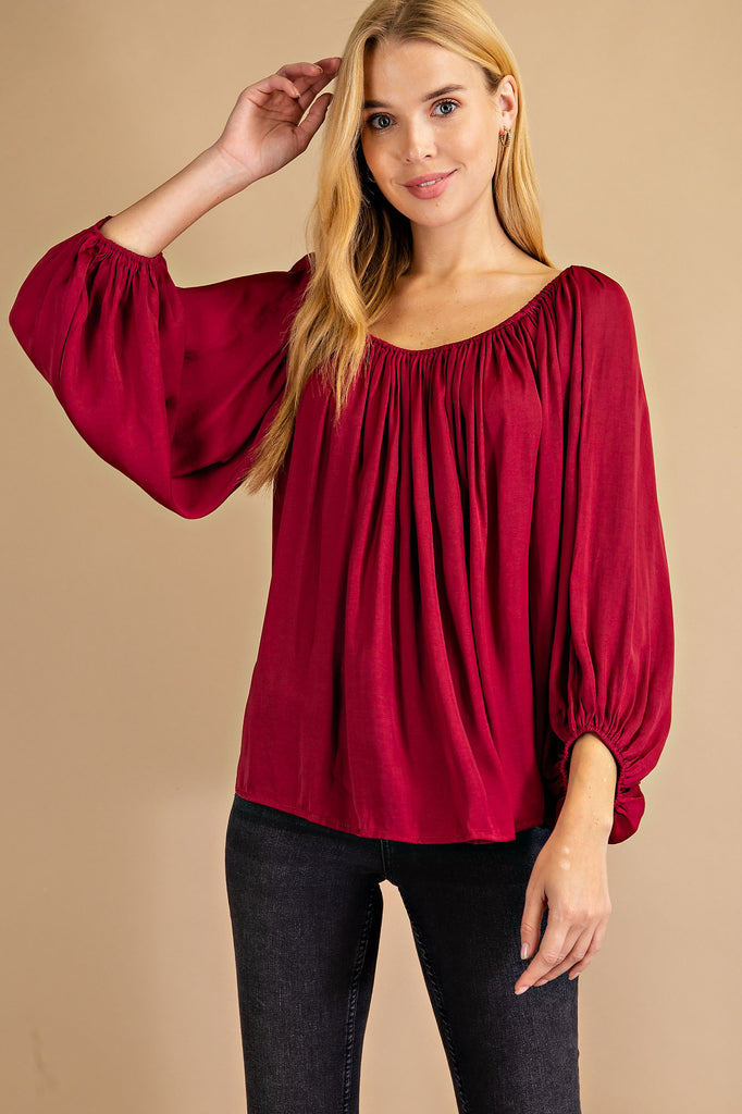 Peasant Sleeve Ruffled Top-Boutique Items. - Boutique Apparel - Ladies - Top It Off - Fashion Tops-Podos Boutique, a Women's Fashion Boutique Located in Calera, AL