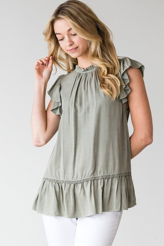 Lt. Wash Ruffle Top PLUS-Boutique Items. - Boutique Apparel - Curvy Style - Tops - Fashion Tops-Podos Boutique, a Women's Fashion Boutique Located in Calera, AL