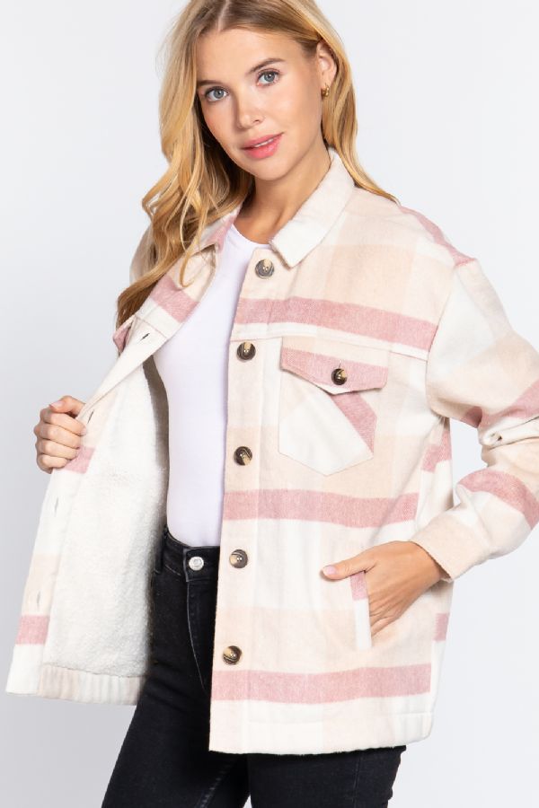 Plaid Shacket w/ Faux Fur Lining-Shackets-Podos Boutique, a Women's Fashion Boutique Located in Calera, AL