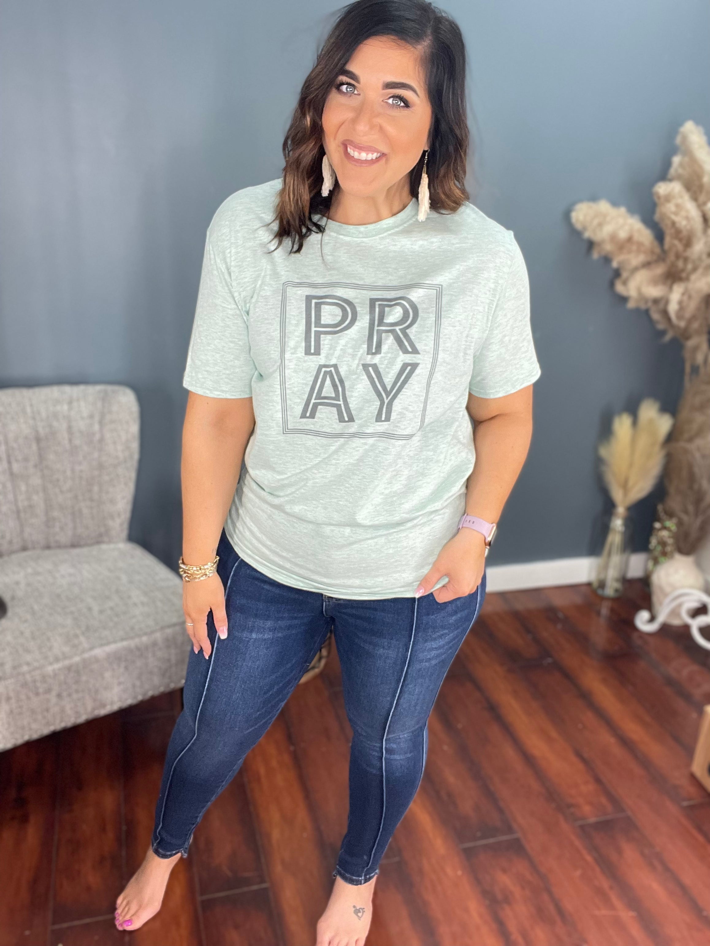 Pray Graphic T-shirt-Graphic Tees-Podos Boutique, a Women's Fashion Boutique Located in Calera, AL