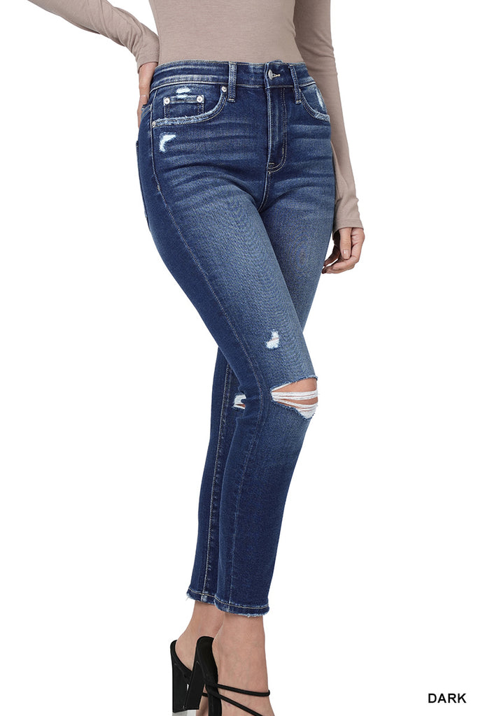 ZZ High Rise Distressed Skinnys-Jeans-Podos Boutique, a Women's Fashion Boutique Located in Calera, AL