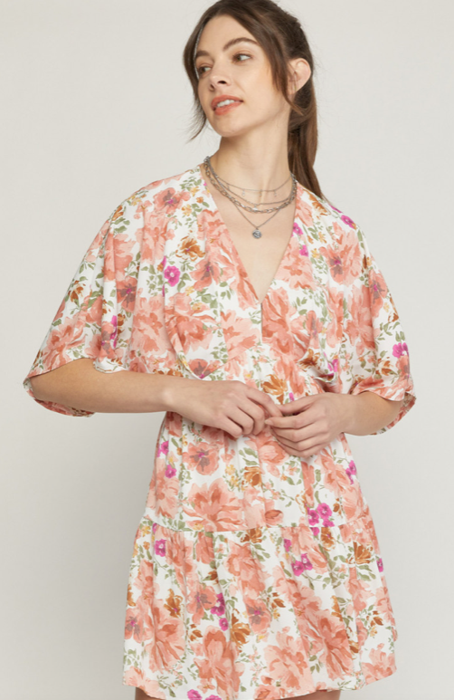 Floral 1/2 Sleeve Dress-Boutique Items. - Boutique Apparel - Ladies - Dress It Up - Short-Podos Boutique, a Women's Fashion Boutique Located in Calera, AL