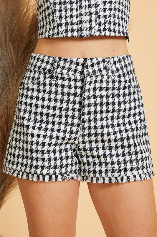 High Waisted Houndstooth Shorts-Boutique Items. - Boutique Apparel - Ladies - Below the Belt - Shorts-Podos Boutique, a Women's Fashion Boutique Located in Calera, AL