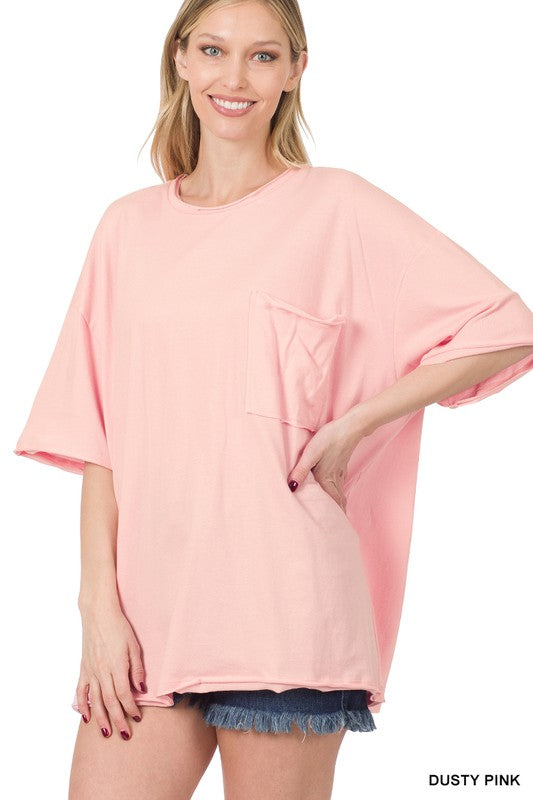 COTTON OVERSIZED RAW EDGE BOYFRIEND TEE-Boutique Items. - Boutique Apparel - Ladies - Top It Off - Fashion Tops-Podos Boutique, a Women's Fashion Boutique Located in Calera, AL