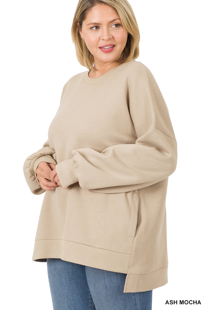 Hi-Low Hem Pocket Sweatshirt PLUS-Boutique Items. - Boutique Apparel - Curvy Style - Tops - Fashion Tops-Podos Boutique, a Women's Fashion Boutique Located in Calera, AL